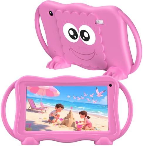 Kids Tablet 7 Inch Tablets for Kids 3-12, 32GB Toddler Tablet with Dual Camera, Parental Control, Solid Case, WiFi, GMS, YouTube, Netflix, Android Learning Software Installed(Pink)