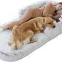 Foldable Human Dog Bed, Comfortable Human Size Giant Dog Bed for People Adults Washable Fluffy Pet Mat Faux Fur Orthopedic Dog Sofa(Gray) (Grey)