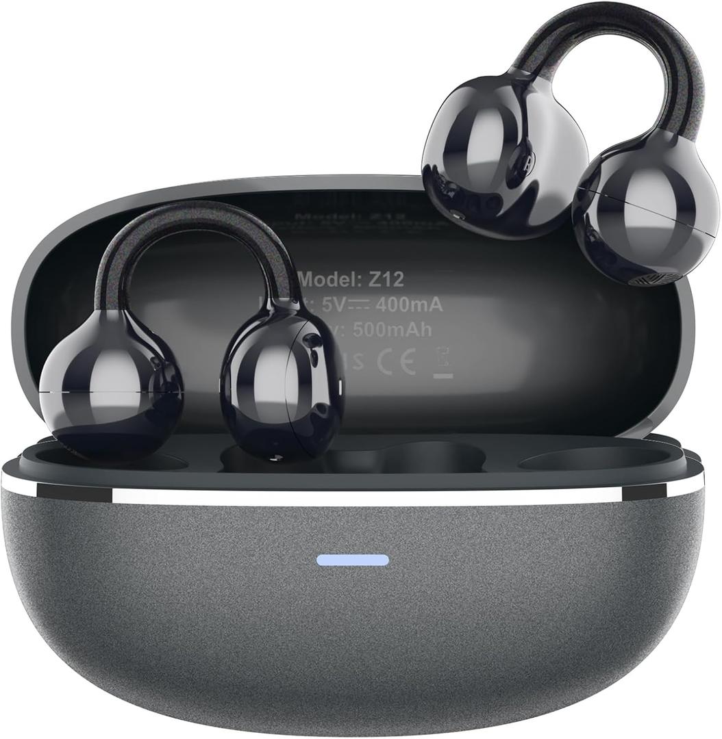 Open Ear Earbuds, Bone Conduction Eadphones with Wireless Bluetooth 5.4, Clip on Headphones with Ear-Hooks 42H Playtime, Over-The-Earbuds Comfortable for Sports, Running, and Gym Workouts (Z12)