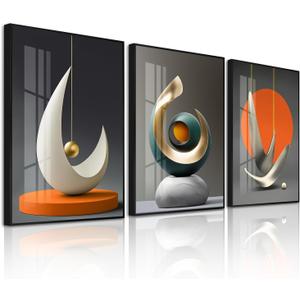 Large Frame Modern Abstract Wall Art for Living Room, Modern Bright Style 3 Piece Canvas wall art painting, White Blue Yellow Grey Wall Art Artfully Matching for Bedroom, Home, Hotel, Office 24x36IN