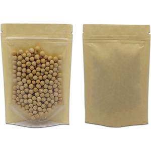 FERENLI 50 Pcs 6.3x9.4 inch Clear Front Brown Kraft Paper for Zip Plastic Package Lock Bag Doypack Stand Up Pouch Zipper Lock Reclosable Pouch Nuts Coffee Food Storage Packaging Pack