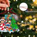 Hawaiian Girl & Blue Alien Cartoon Christmas Acrylic Ornament, Holiday Decoration, Stitch-Style & Hawaiian Girl Cartoon Ornament Gift for Kids, Boys, Girls, Fans (with Red Bow & Wooden Beads)