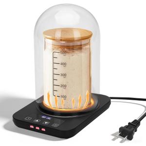 Sourdough Starter Warmer with Glass Dome, Precise 1F Thermostat Control (70-100F), Sourdough Warmer and Dome for Home Baking,24H Timer Auto Warming On/Off Sourdough Warming MatBlack