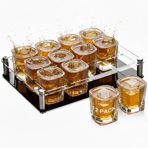 Ruckae 12 Pack 2 OZ Shot Glasses Set with Pallets Heavy Base Clear Square Shot Glasses Bulk for Vodka Tequila Whiskey Liquor