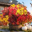 20 Bundles UV Resistant Artificial Fall Flowers for Outdoor - No Maintenance Thanksgiving Decor with Orange Blooms, Faux Silk & Plastic Plants for Porch, Yard (Fall Coffee Mix)