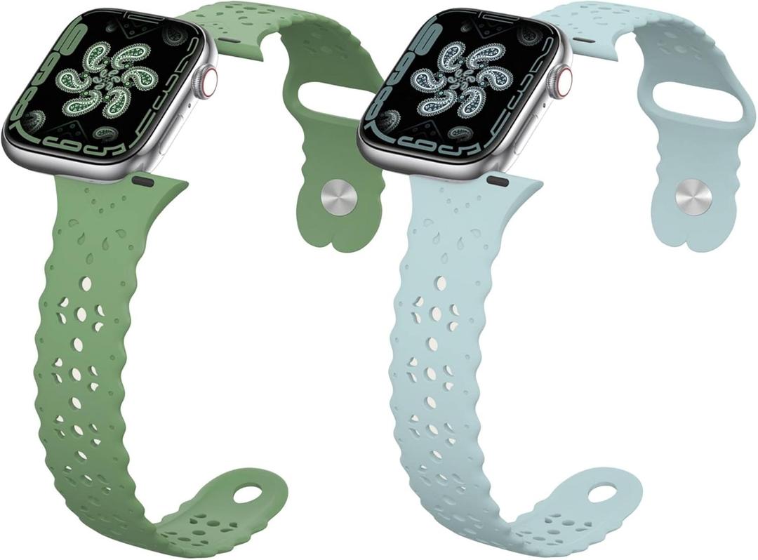 Floral Silicone Band Compatible with Apple Watch 38mm 40mm 41mm Women Men Hollow-Out Design Wristbands Soft Sport Breathable Watch Bands for iWatch Ultra SE Series 8 7 6 5 4 3 2 1 Starlight