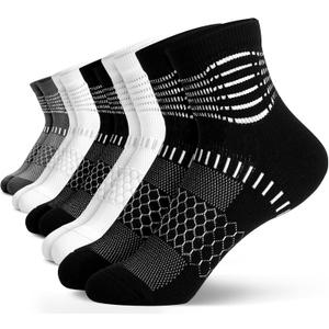 IRAMY Compression Socks for Women Men Cushioned Athletic Running Socks with Ankle Support Plantar Fasciitis Relief 5 Pairs, Medium, Black+white+dark Grey