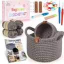 Aeelike 27PCS Crochet Basket Kit for Beginners (L&S), Complete Crochet Kit Include Instruction Beginner-Friendly Yarn, Starter Knitting Set for Beginners, Crocheting Gift for Storage Home Decor