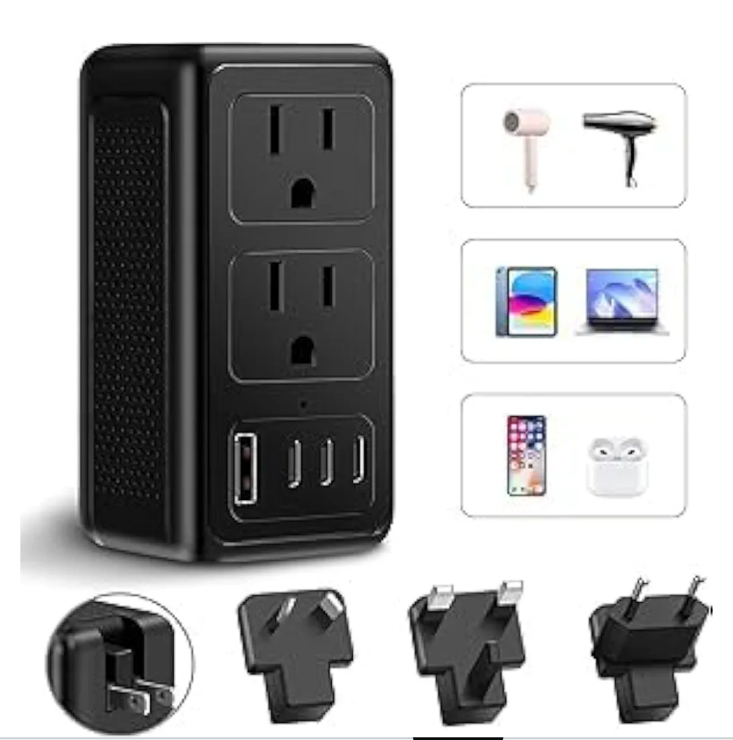 Upgraded 2000W 220V to 110V Voltage Converter US to Europe, Power Converter Adapter Combo for Hair Dryer, Power Converter European Travel Converter with 1 USB A 3 Type C for 160 Countries