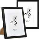 Yaetm 8x10 Black Picture Frame Set of 2, Solid Wood Photo Frames with Tempered Glass, Display 5x7 with Mat or 8x10 without Mat for Wall Mounting and Tabletop (2 Pack, Black)