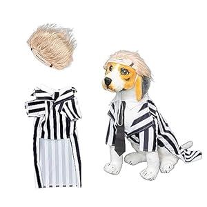 Black Striped Dog Suit wit Blonde Wig Scientist Dog Costume Pet Costume Cosplay Clothes Outfit Accessories Party Favors (Small, Striped Clothes with Wig)