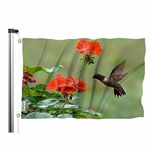 Swono Cute Hummingbird Flag 3x5 ft Geranium Flower Birds Red Flowers Blossom Flag Double Sided Double Stitched with Brass Grommets