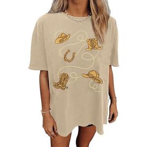 Womens Western Oversized Rodeo Shirt Country Music Tops Western Embroidery Graphic Tee Cowgirl Shirts Size Small