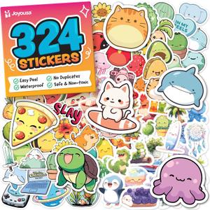 Cute Stickers for Kids - Kawaii Water Bottle Stickers for Teens - 324pc Sticker Pack - Waterproof Vinyl Stickers for Water Bottles, Scrapbook, Laptops, Etc. (324pc Bulk Value Variety)