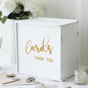 White Wedding Card Box with Slot, PVC Gift Card Box Holder for Wedding Reception, Gold Print Money Envelope Card Box for Party Graduation Birthday Baby Shower Decorations