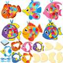 Tinlade 24 Pcs Under The Sea Fish Suncatcher Craft Kit Tropicial Fish Shaped Suncatcher Summer Craft Kit Window DIY Tissue Paper Decoration Ornament for Classroom Summer Party Favor Supplies