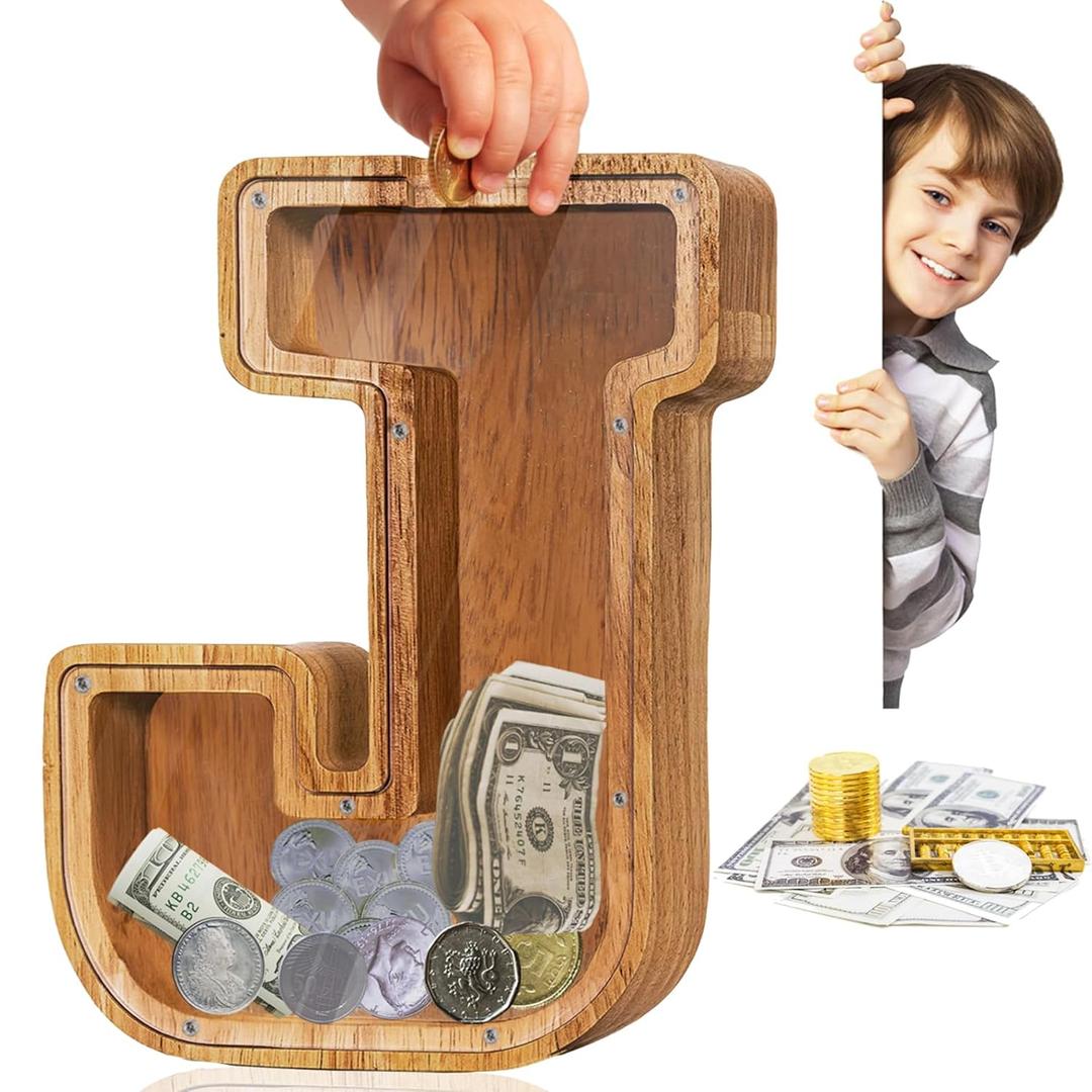 Personalized Large Wooden ' Letter Piggy Bank - Letter Piggy Bank for Boys & Girls, Coin Bank Birthday Gift J