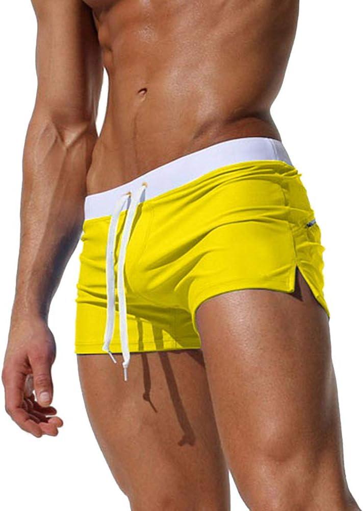 TONLEN Mens Swimwear Short Swim Trunks with Zipper Pocket (Medium, Yellow #2)