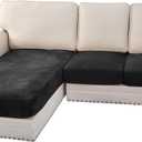H.VERSAILTEX Velvet Stretch Sectional Couch Covers 3 Pieces Sofa Seat Cushion Covers L Shape Separate Cushion Couch Chaise Cover for Both Left/Right Couch (Large Sofa 2 Seater + 1 Chaise, Black)