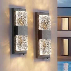 HITTO Dusk to Dawn Outdoor Lighting,Porch Lights Outdoor IP65 Waterproof Exterior Lighting Fixtures 12W LED Ripple Crystal Modern Outside Light for House Hallway Doorway Patio,14.2'' Black, 2PCS