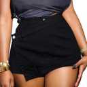 Avanova Women Denim Mini Skirt Jean Skort Sexy High Waist Asymmetrical Wrap Stretch Short Skirts (Black), XL