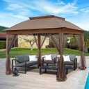 11x11 Pop Up Gazebo Tent with Mesh Netting, Instant Outdoor Canopy with UPF 50+ UV Protection, Water Resistant, Brown