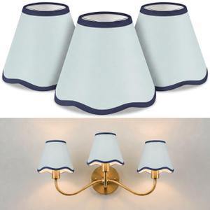 VIHOSE Set of 3 3" Top x 6" Bottom x 5"High Lamp Shade with Petal Edge, Fabric Scalloped Lampshade, for Floor Wall Table Lamps Living Room Bedroom Easy Assembly (Light Blue)