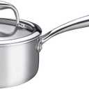1-Quart Saucepan with Lid, Tri-Ply Stainless Steel Pot with Stay-Cool Handle & All Cooktop Compatibility (Gas, Ceramic, Electric) - Silver