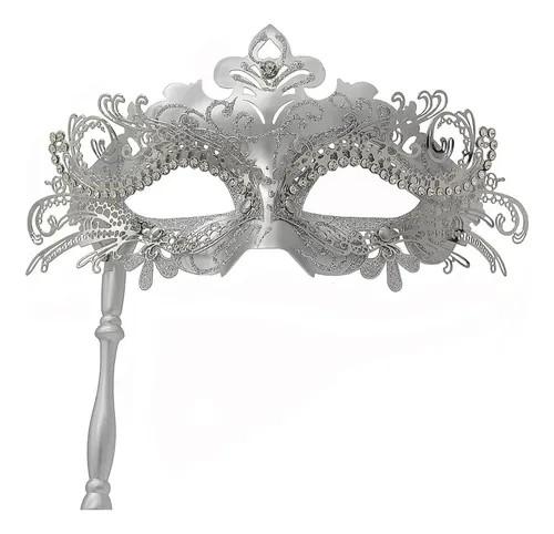 Masquerade Mask, Glitter Carnival Mask with Plumes, Mardi Gras Costume Accessory, White