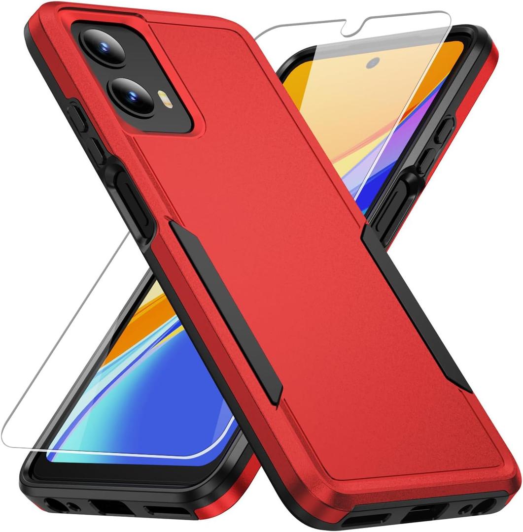 for Moto G 5G 2024 Case,with Screen Protector[Military Grade Drop Tested] Heavy-Duty Tough Rugged Shockproof Protective Case for Motorola G 5G 2024, Red