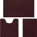 HOMEIDEAS 3 Pieces Bathroom Rugs, Ultra Soft Non Slip Absorbent Chenille Toilet Bath Mat Set (Brown) (1'8" x 2'8" (17"x24"+20"x32"+U Shape 20"x24"))