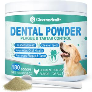 Dog Dental Powder for Teeth Cleaning & Fresh Breath - Reduce Pet Plaque & Tartar Remover Made Easy Supply for All Breeds Chicken Flavor
