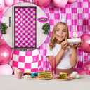 Pink Birthday Decorations for Women Girls, Pink Balloon Garland Arch Kit with 2 Hot Pink Checkered Foil Curtains for Baby Shower Anniversary Bachelorette Bridal Birthday Preppy Party Decorations