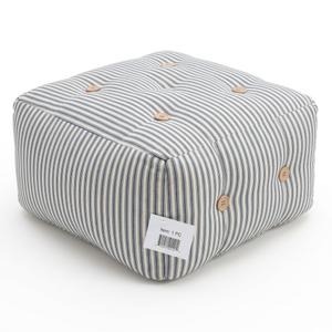 Farmhouse Ticking Stripe Seat Cushion / Floor Pillow with Decorative Wooden Buttons – Vintage Style Tufted Chair Pad for Dining, Patio, Living Room & Home Decor, 18" L x 18" W x 14" H