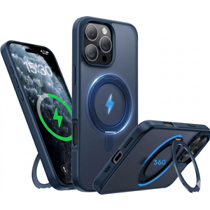 for iPhone 16 Pro Case 6.3-Inch with Magnetic 360° Ring Stand Compatible with MagSafe Frosted Matte Shockproof Protective Phone Cover 6.3" 2024, Blue