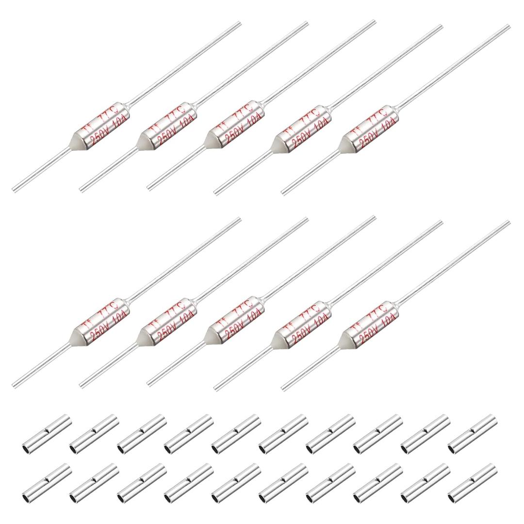 MECCANIXITY 10 Pcs Metal Temperature Thermal Fuse SF77 77C 170.6F 10A 250V Cutoff Thermal Fuse with 20 Pcs BN1.25 Bare Terminal Butt Connector