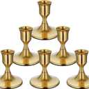 zeochyni 6PCS Brass Gold Taper Candle Holders, Vintage Metal Candlestick Holders for Dinner Room Table Centerpiece or Mantel Wedding Party Decor