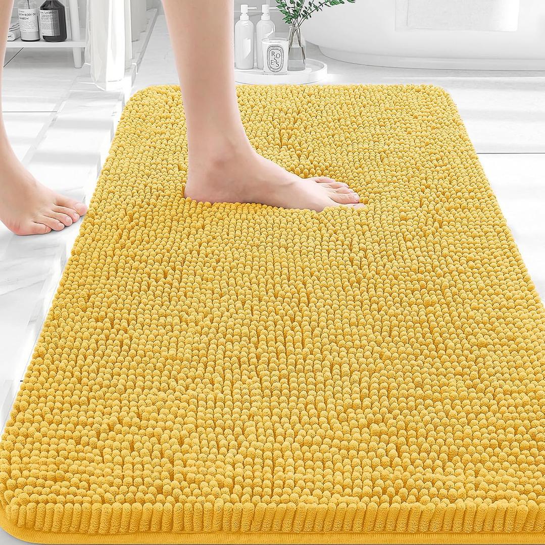 OLANLY Bathroom Rugs 30x18, Extra Soft Absorbent Chenille Bath Rugs, Rubber Backing Quick Dry, Machine Washable Bath Mats for Bathroom Floor, Tub and Shower, Home Decor Accessories, Yellow