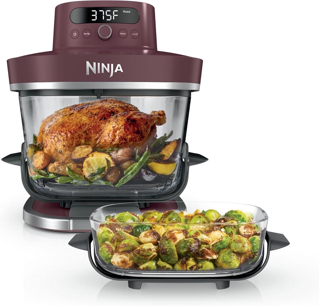 Ninja Crispi Pro 6-in-1 Glass Air Fryer | 450F, Nontoxic, 6qt & 2.5qt Containers & Lids | Microwave, Freezer, Dishwasher Safe | Max Crisp, Air Fry, Bake, Roast, Recrisp, Dehydrate | Cherry, AS101RD1