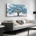 JuhaiArt Teal Wall Decor Tree Wall Art for Living Room Bedroom Home Office White Canvas Picture 24" x 48" modern Prints Art