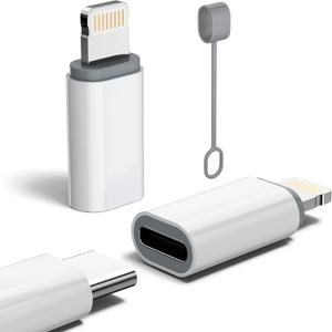 MFi Certified 27W USB C to Lightning Adapter (2 Pack) - Fast Charging Data Sync, Lightning to USB Type C Cable Adapter for iPhone14/13/12 Series, iPad, AirPods, with Anti-Lost Loop, Not for Audio/OTG (White)