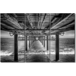 3 Panels Black And White Canvas Print - The Underside Of A Pier Pictures for Home Walls Pier Rest Area Art Painting for Bedroom Living Room Office Decor Stretched Framed Ready to Hang, 60"Wx40"H