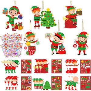 24 Pack Christmas Elf Ornament Crafts DIY Elf Hanging Decorations Make Your Own Christmas Craft with Xmas Craft Stickers for Winter Holiday Xmas Party Supplies Home Class Activities