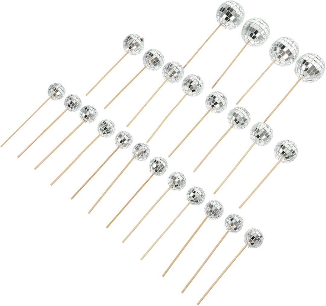 24-piece Disco Mirror Cake Decorations for 70s Themed Parties Birthdays and Weddings