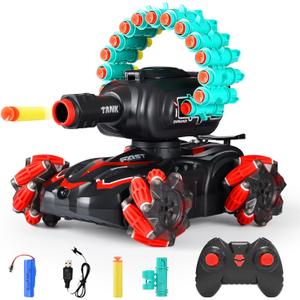 Rc Car Shoot Soft Bullet, Fits for Nerf, Rc Tank that Shoots, Battle ANK with Remote Control Tank that Shoots Foam Darts-Stunts,16Foam Darts- Birthday Presents For Kids 7 8 9 10 11 Year Old（red）