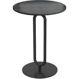 Round Coffee Table with Rock Slab Top and Carbon Steel Base, End Table/Side Table/Dining Table/Sofa Table for Living Room, Bedroom, Cafe , 17 inch