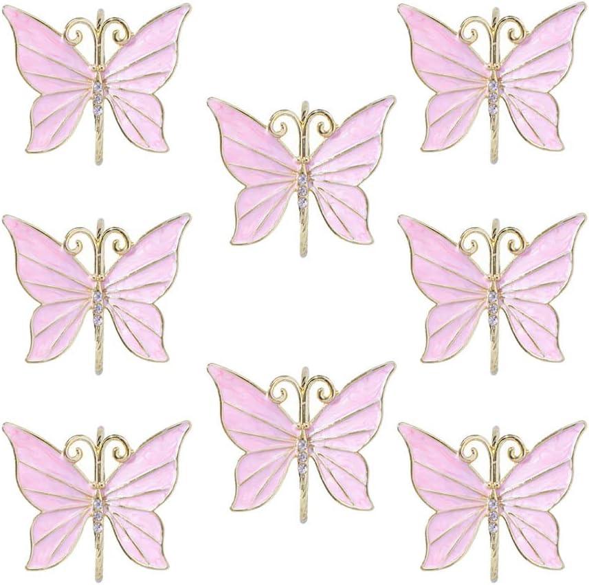 Butterfly Napkin Rings Set of 8, Flower Butterfly Napkin Ring Holder for Easter, Wedding, Christmas, Dinner Party, Family Gathering Napkin Cloth Ornament Decoration Table Accessories (Pink)