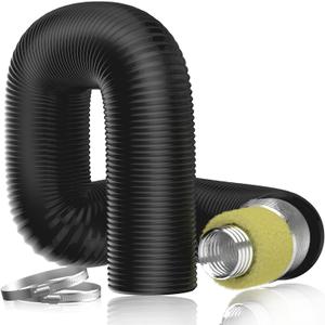 Hon&Guan 6'' Insulated Flexible Duct - 8 FT Noise Reducer Hose, Insulated Duct for Exhaust Fan Ductwork Insulation, Heating & Cooling HVAC Ventilation with 2 Clamps, Black