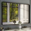 ISKM Black Framed Mirror for Bathroom 60" x 40" Matte Black Bathroom Vanity Mirror Anti-Rust, Tempered Glass, Rounded Rectangle Mirror(Horizontal/Vertical)