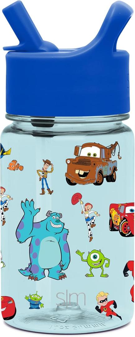 Simple Modern Disney Kids Water Bottle Plastic BPA-Free Tritan Cup with Leak Proof Straw Lid | Reusable and Durable for Toddlers, Girls and Boys | Summit Collection | 12oz, Pixar Pals